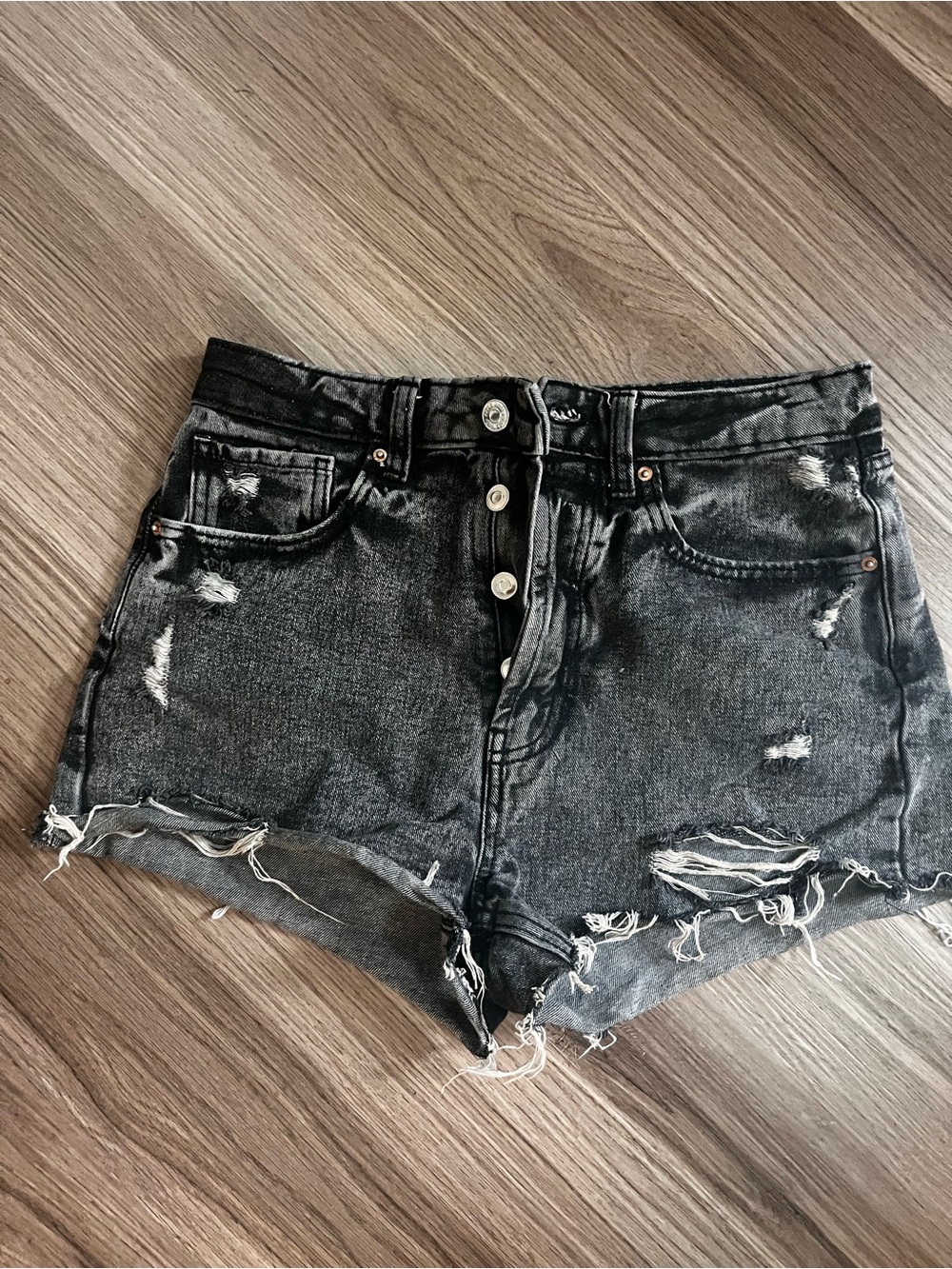 wild fable Black Distressed Button-Front Jean Shorts